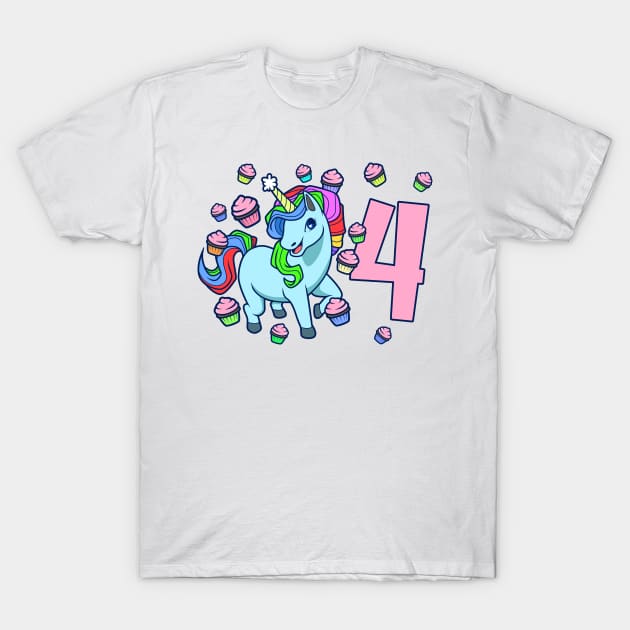 I am 4 with unicorn - girl birthday 4 years old T-Shirt by Modern Medieval Design